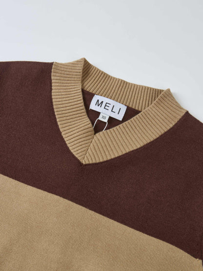 Sweater Top Pleated Dress - Brown/Tan