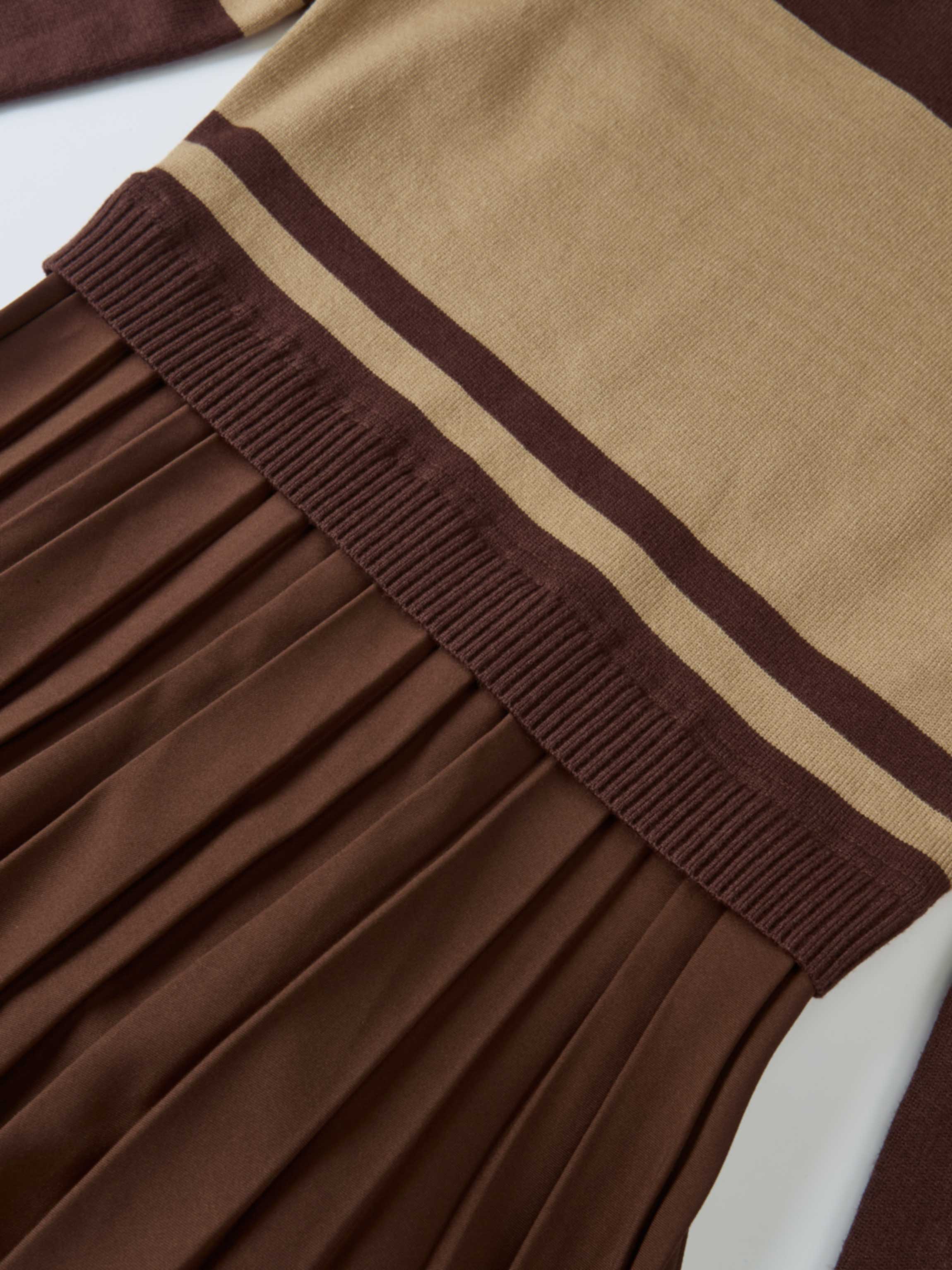 Sweater Top Pleated Dress - Brown/Tan
