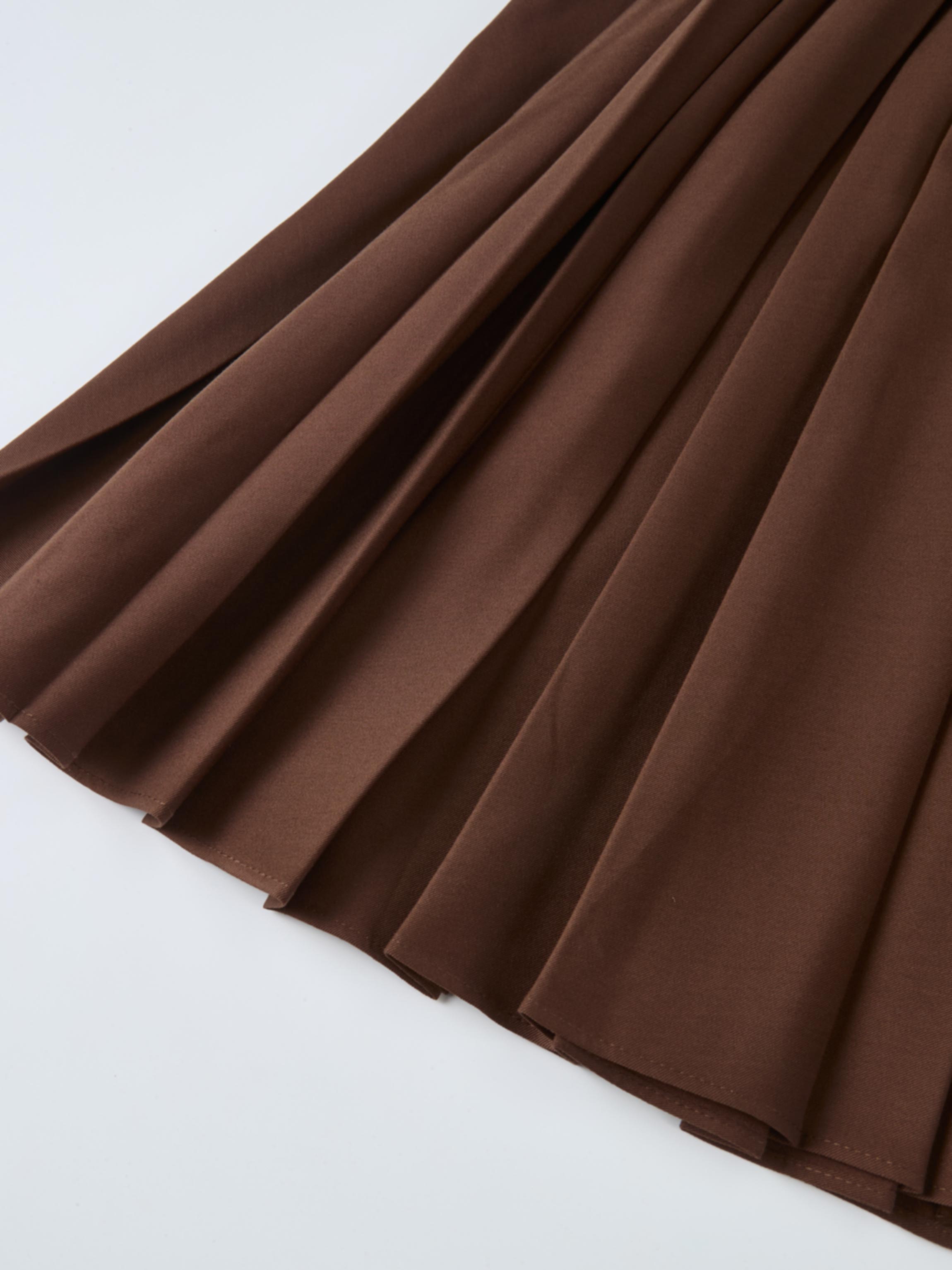 Sweater Top Pleated Dress - Brown/Tan