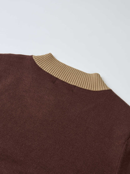 Sweater Top Pleated Dress - Brown/Tan