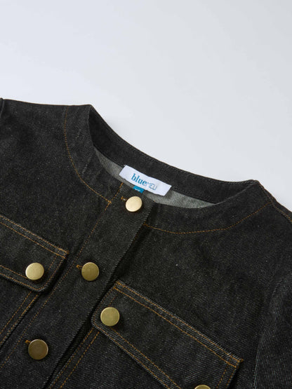 Crop Denim Jacket - Black