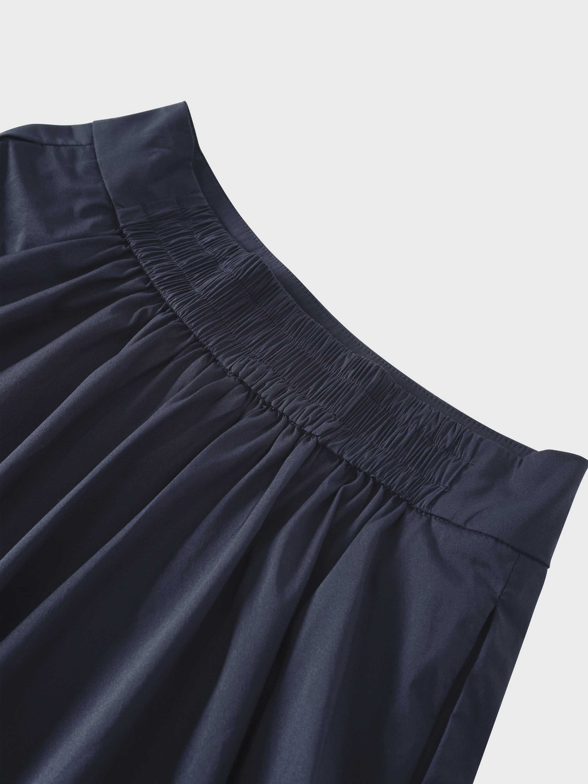 Elastic Back Maxi Cotton Blend Skirt-Navy
