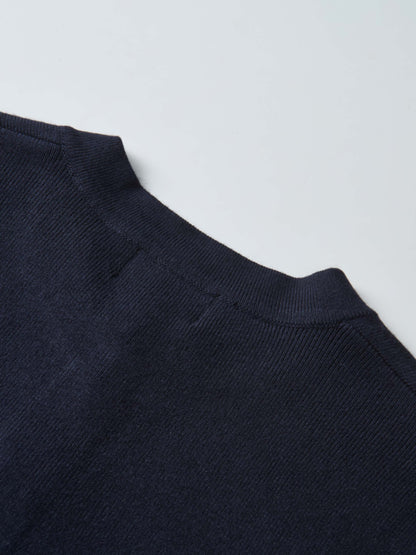 Basic Crew Knit Cardigan 20"- Navy