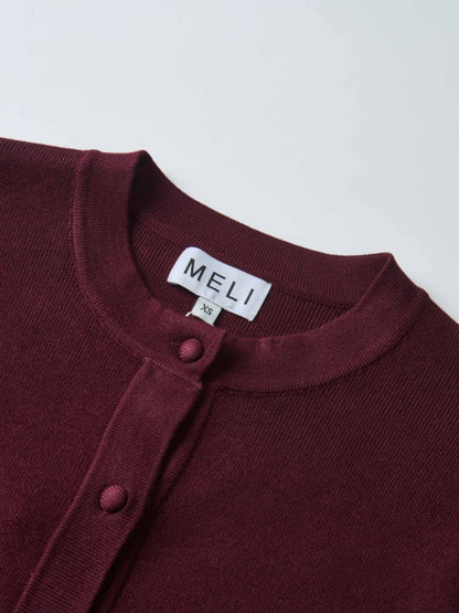 Basic Crew Knit Cardigan 20"- Burgundy