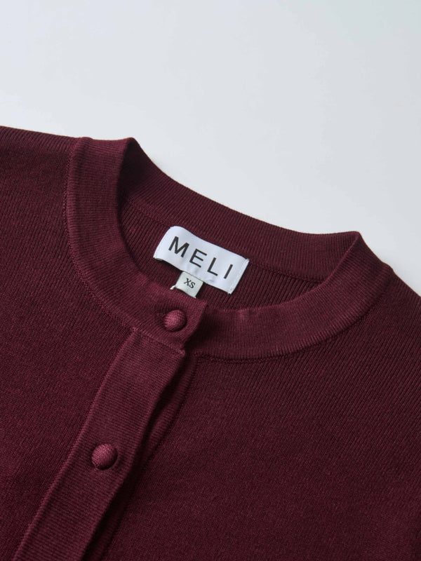Basic Crew Knit Cardigan 20"- Burgundy