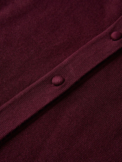 Basic Crew Knit Cardigan 20"- Burgundy