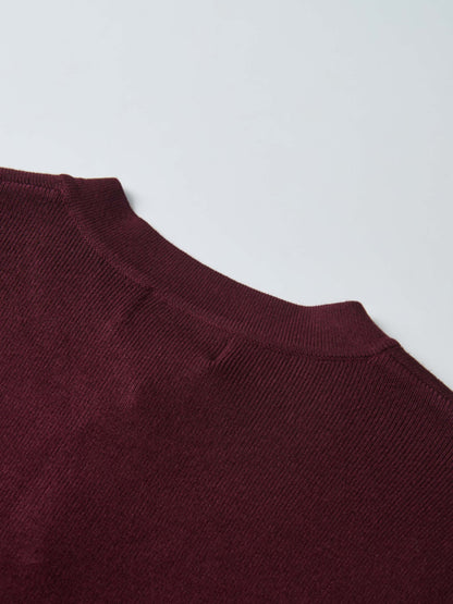 Basic Crew Knit Cardigan 20"- Burgundy