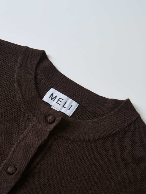 Basic Crew Knit Cardigan 20" - Brown