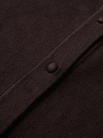 Basic Crew Knit Cardigan 20" - Brown
