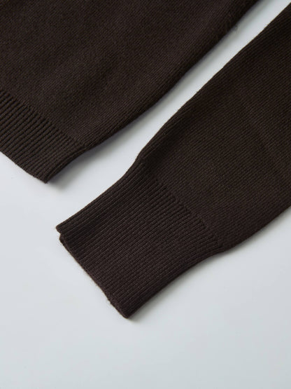 Basic Crew Knit Cardigan 20" - Brown