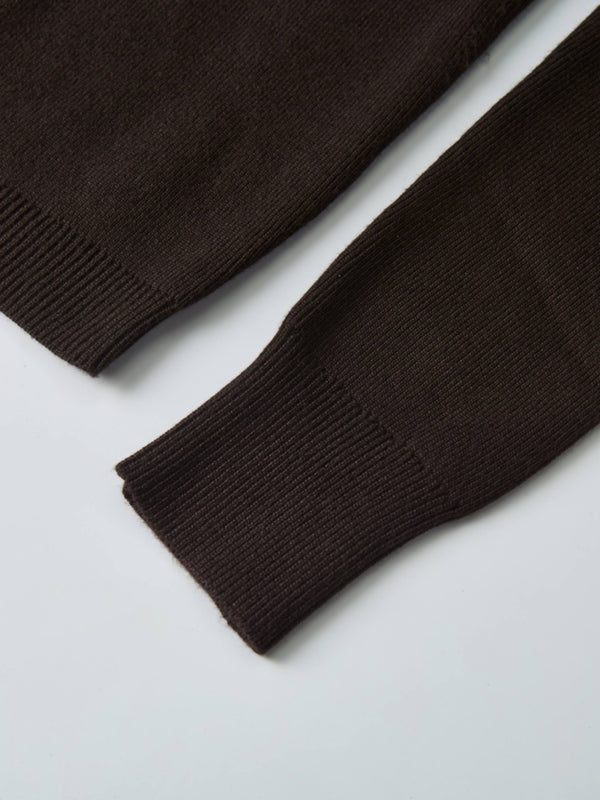 Basic Crew Knit Cardigan 20" - Brown