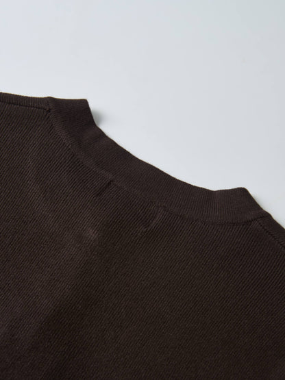 Basic Crew Knit Cardigan 20" - Brown
