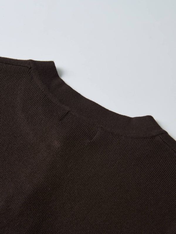 Basic Crew Knit Cardigan 20" - Brown