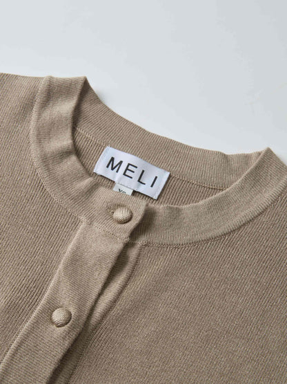 Basic Crew Knit Cardigan 20" - Warm Taupe