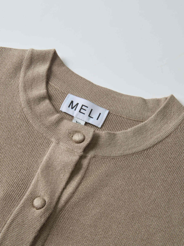 Basic Crew Knit Cardigan 20" - Warm Taupe
