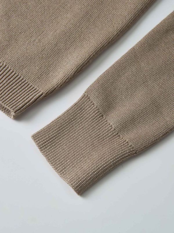Basic Crew Knit Cardigan 20" - Warm Taupe