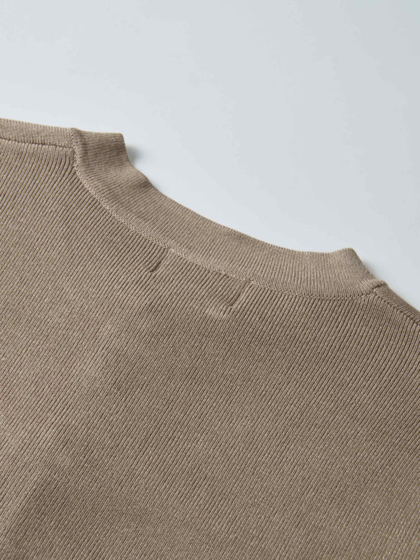 Basic Crew Knit Cardigan 20" - Warm Taupe