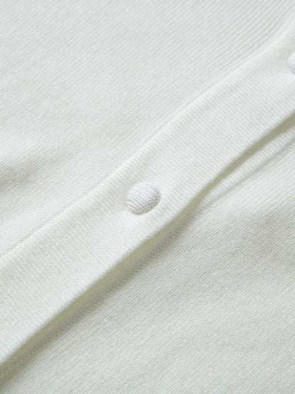 Basic Crew Knit Cardigan 20"- Cream