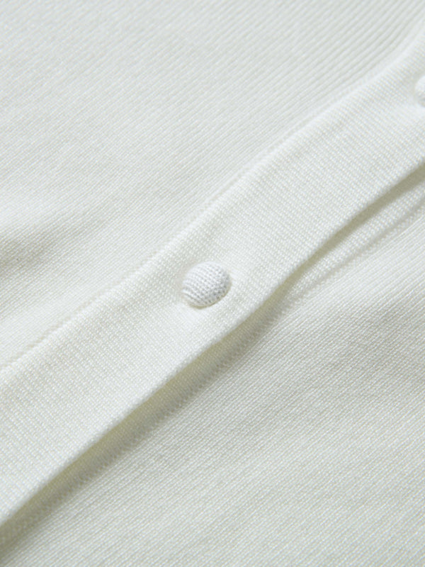 Basic Crew Knit Cardigan 20"- Cream