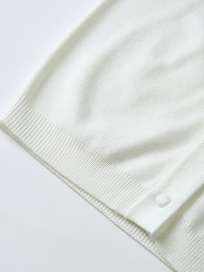 Basic Crew Knit Cardigan 20"- Cream