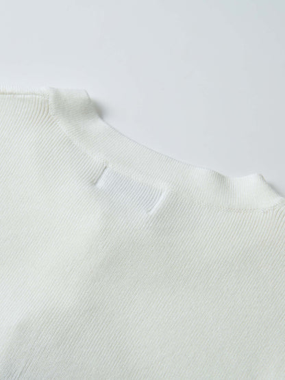 Basic Crew Knit Cardigan 20"- Cream