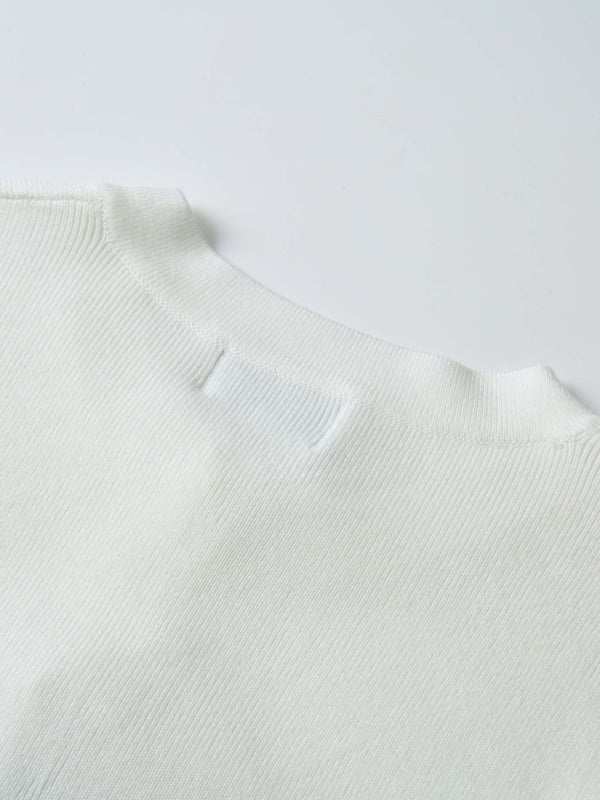 Basic Crew Knit Cardigan 20"- Cream