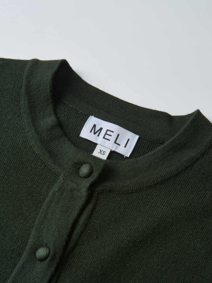 Basic Crew Knit Cardigan 20"- Green