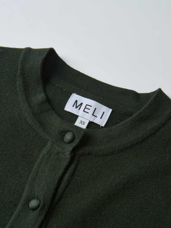 Basic Crew Knit Cardigan 20"- Green