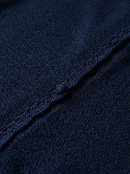 Scalloped Crochet Collar Cardigan - Navy