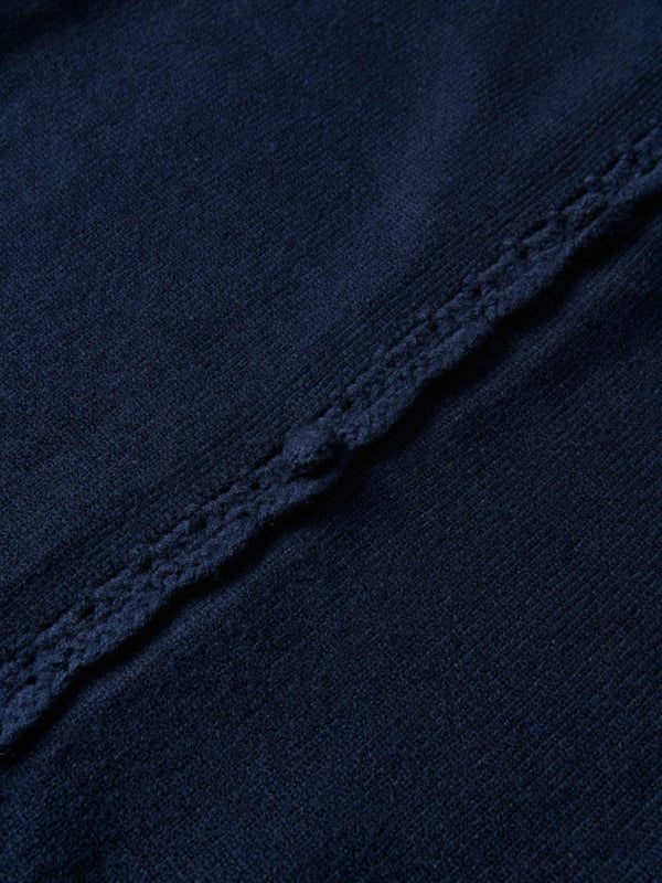 Scalloped Crochet Collar Cardigan - Navy