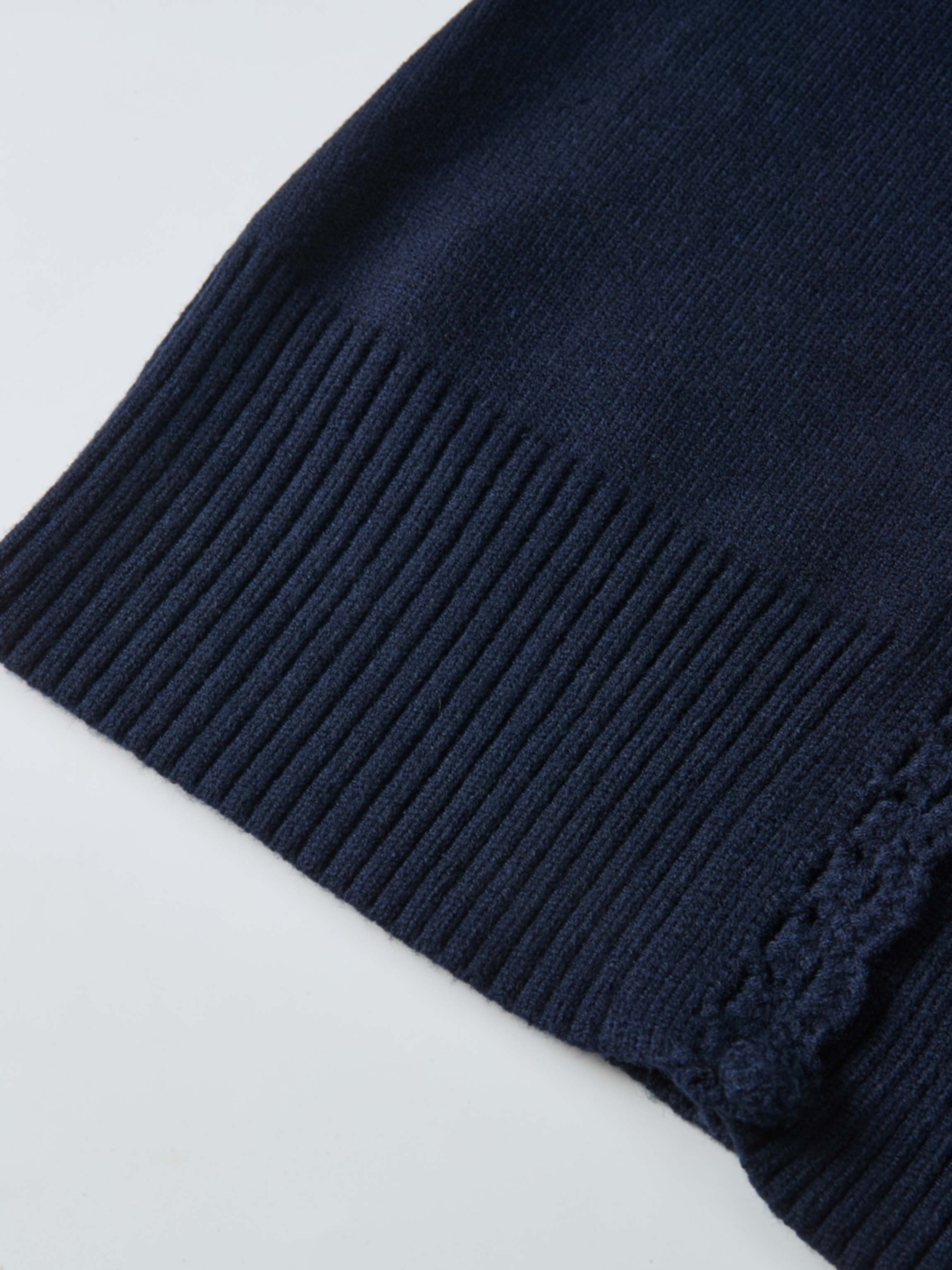 Scalloped Crochet Collar Cardigan - Navy