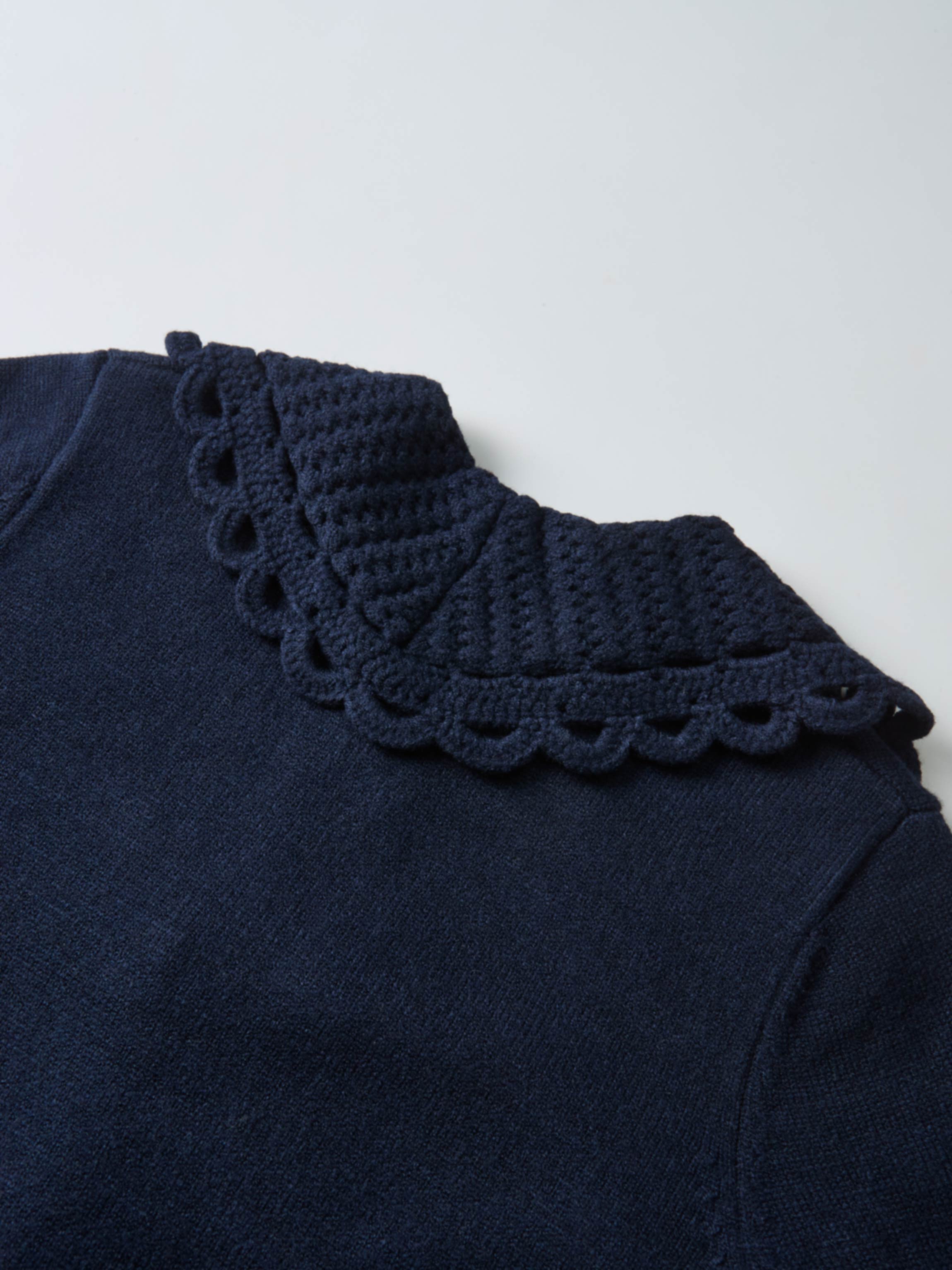 Scalloped Crochet Collar Cardigan - Navy