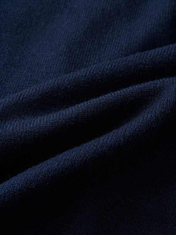 Scalloped Crochet Collar Cardigan - Navy