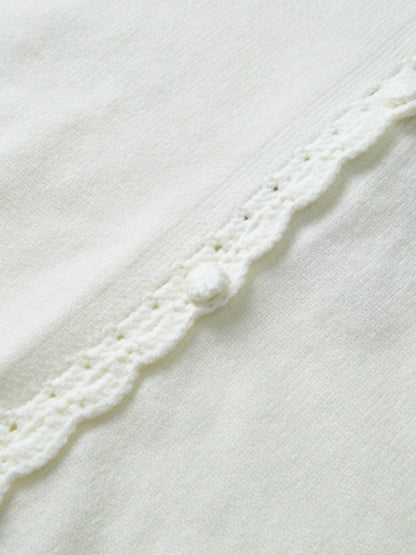 Scalloped Crochet Collar Cardigan - Cream
