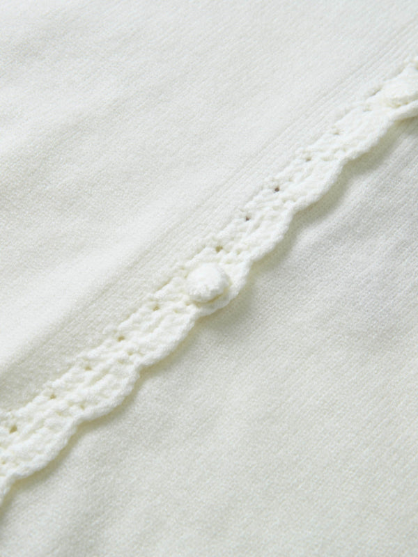 Scalloped Crochet Collar Cardigan - Cream