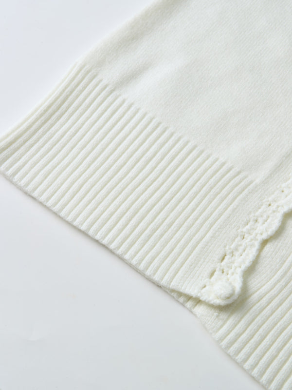 Scalloped Crochet Collar Cardigan - Cream
