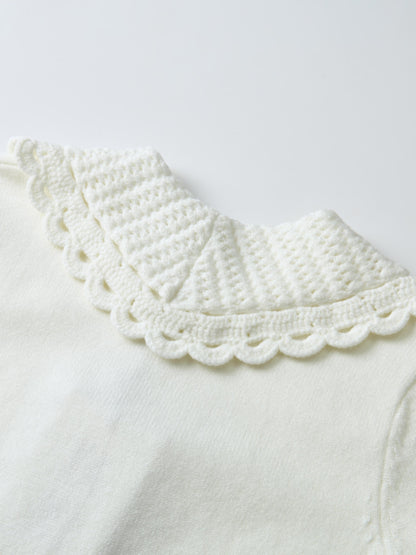 Scalloped Crochet Collar Cardigan - Cream