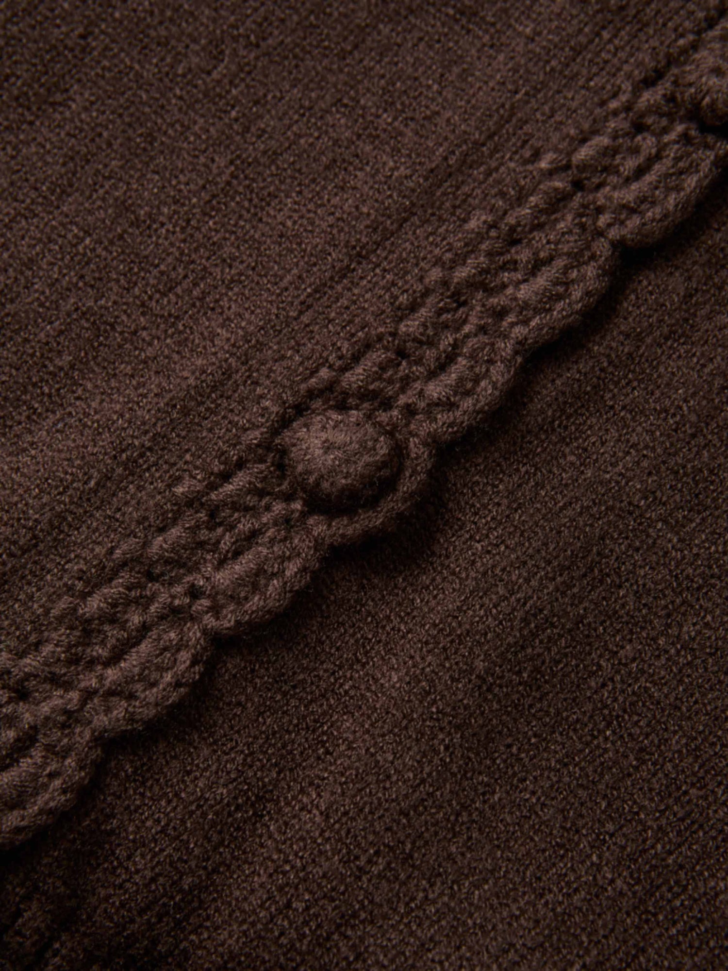 Scalloped Crochet Collar Cardigan - Brown