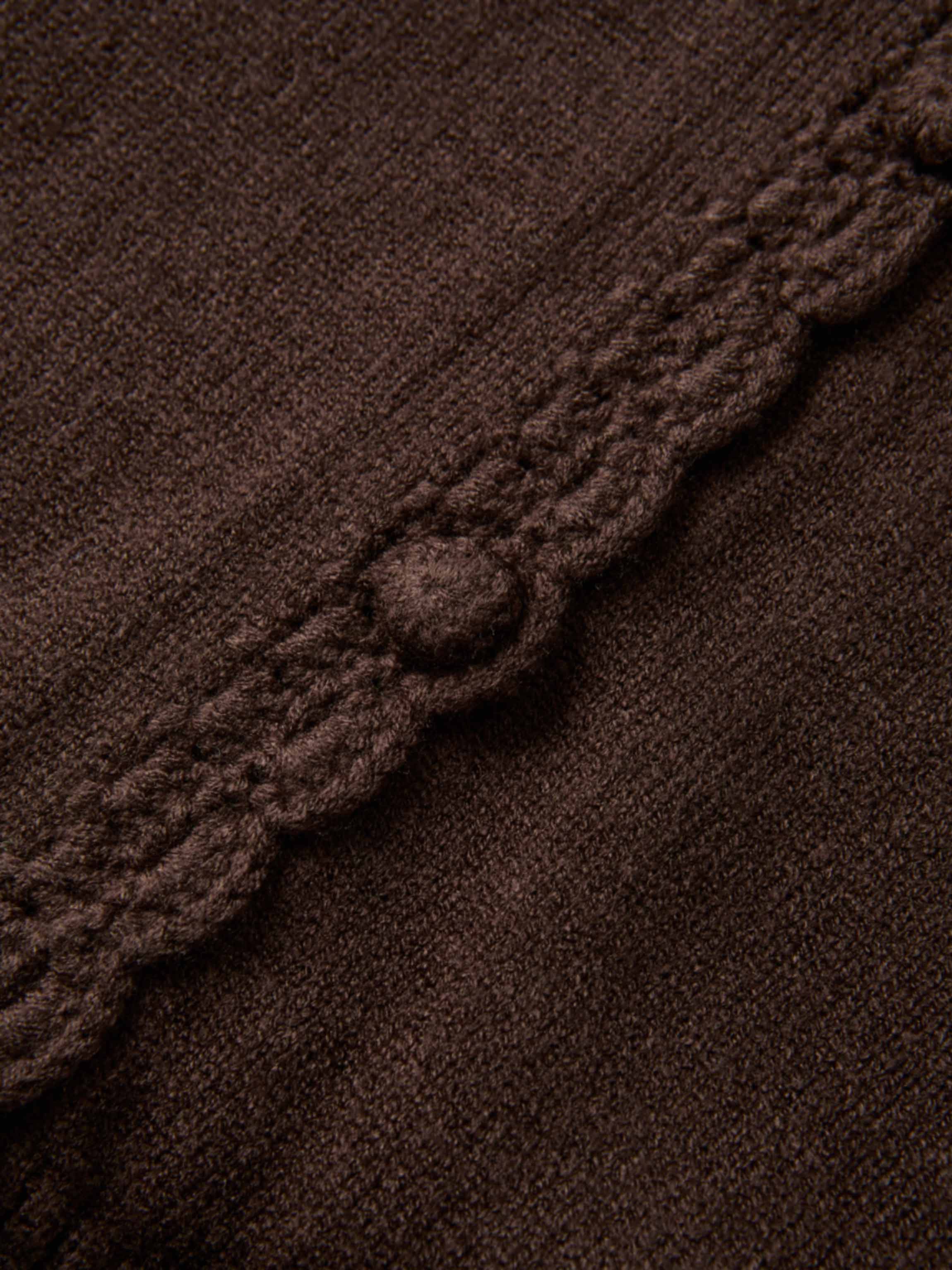 Scalloped Crochet Collar Cardigan - Brown