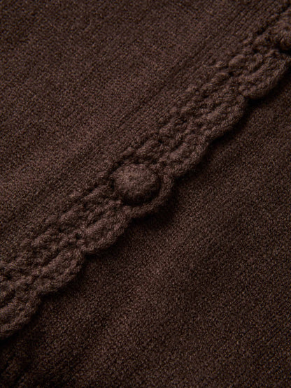 Scalloped Crochet Collar Cardigan - Brown