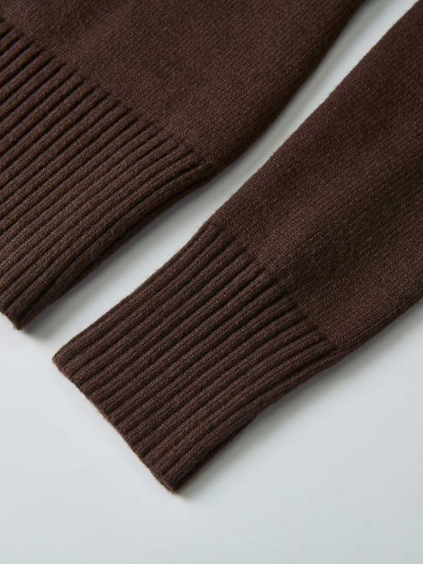 Scalloped Crochet Collar Cardigan - Brown