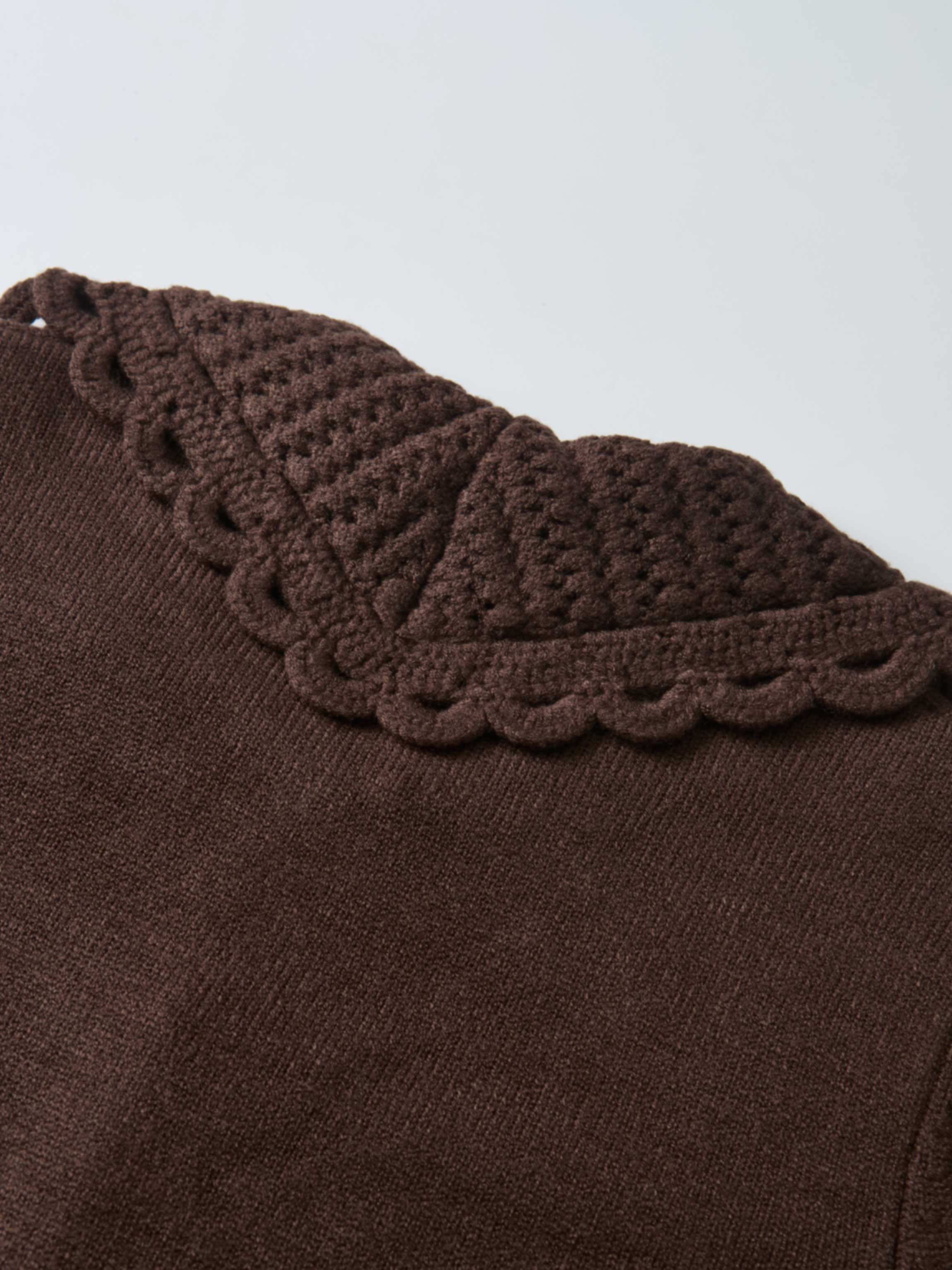 Scalloped Crochet Collar Cardigan - Brown