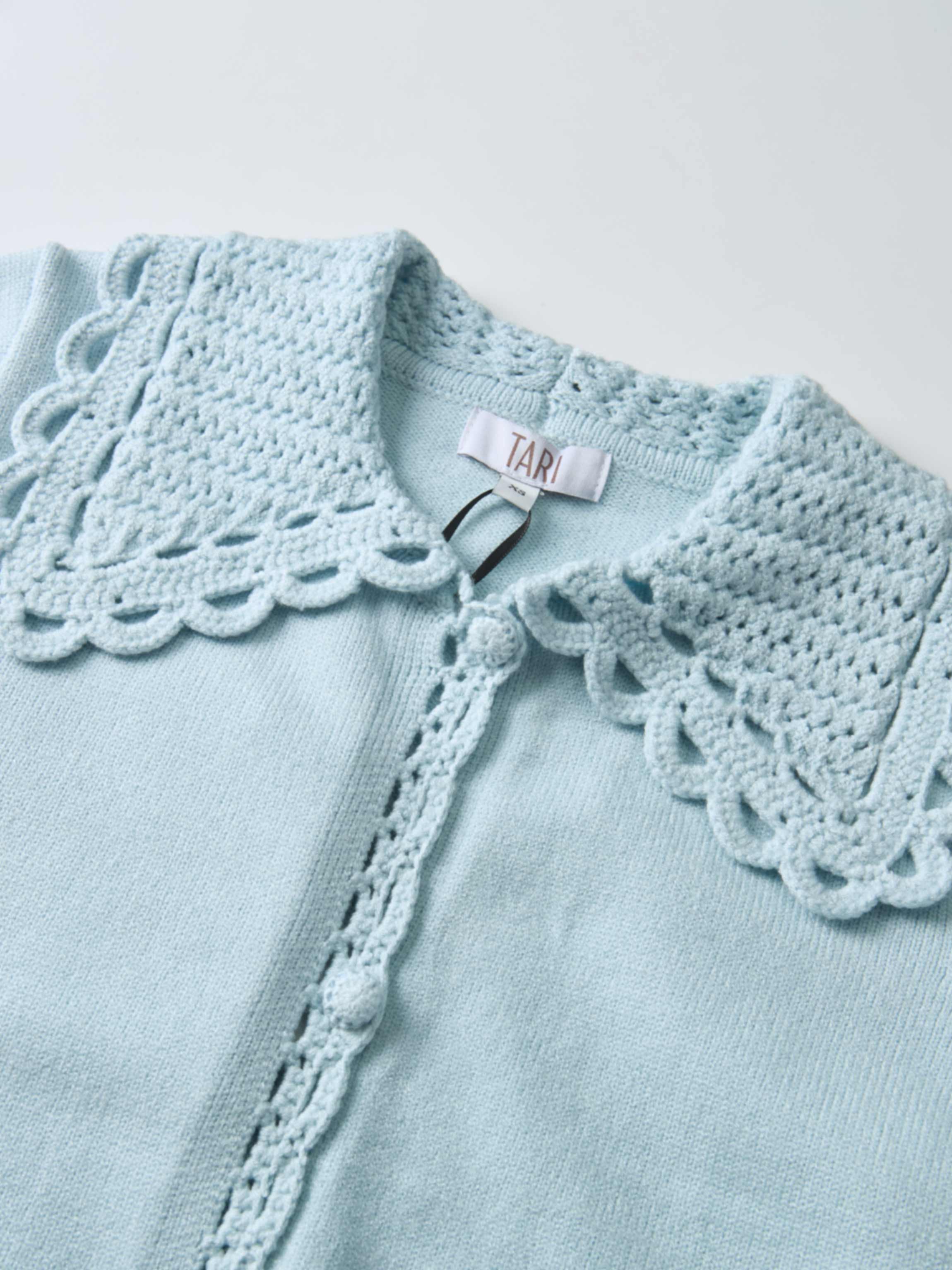 Scalloped Crochet Collar Cardigan - Light Blue