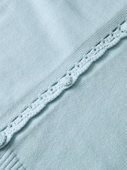 Scalloped Crochet Collar Cardigan - Light Blue