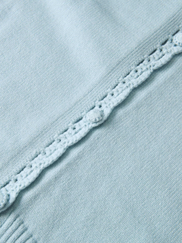 Scalloped Crochet Collar Cardigan - Light Blue