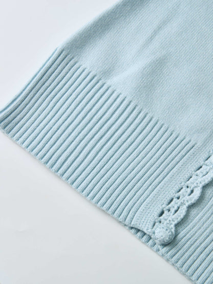 Scalloped Crochet Collar Cardigan - Light Blue