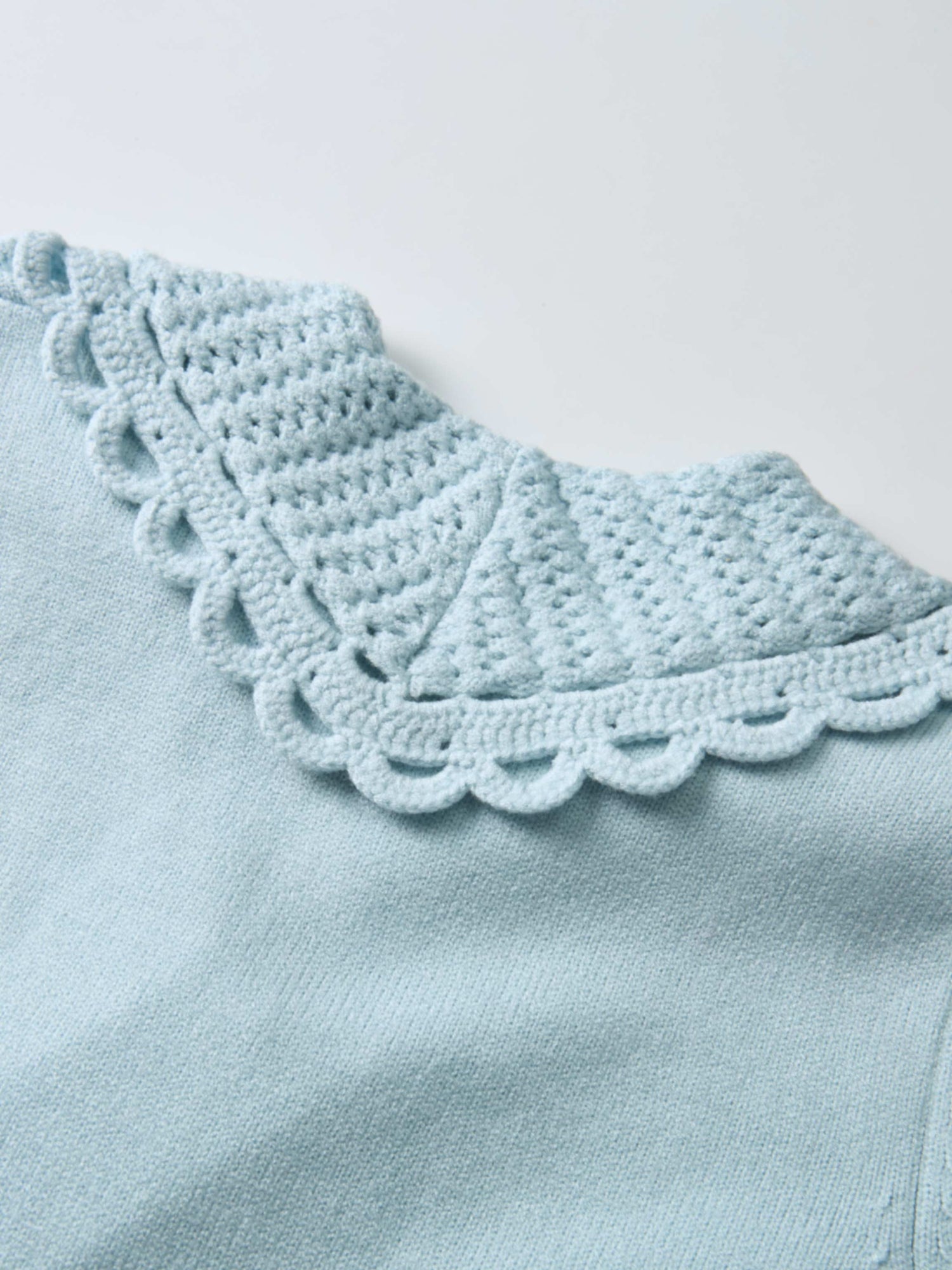 Scalloped Crochet Collar Cardigan - Light Blue