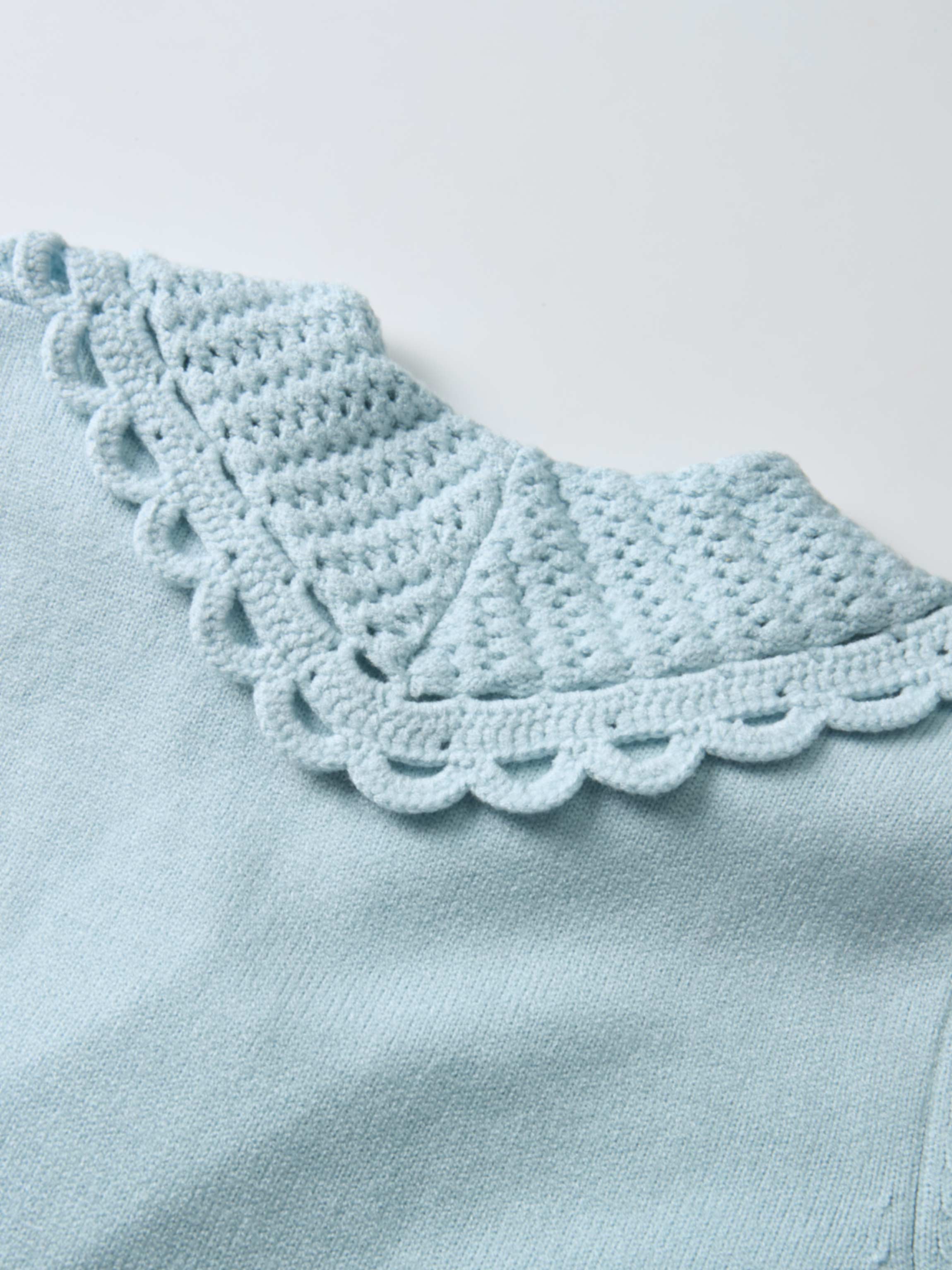 Scalloped Crochet Collar Cardigan - Light Blue