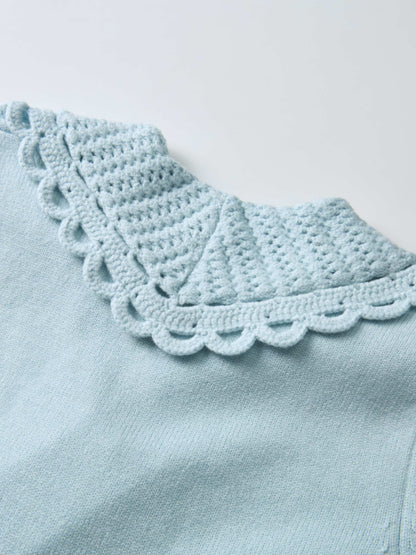Scalloped Crochet Collar Cardigan - Light Blue