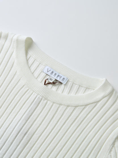 Soft Thin Ribbed Banded Sweater - Cream